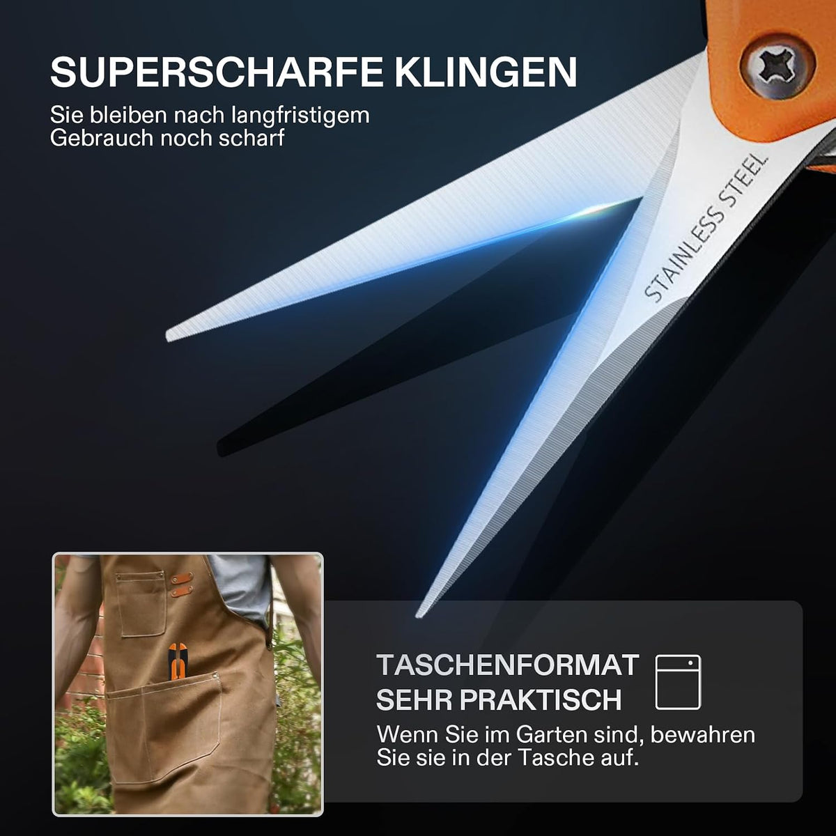 6.5 Inch Gardening Scissors Hand Pruner Pruning Shear with Straight Stainless Steel Blades Orange