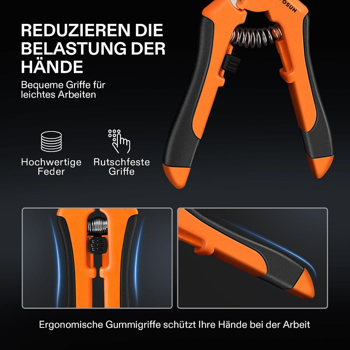 6.5 Inch Gardening Scissors Hand Pruner Pruning Shear with Straight Stainless Steel Blades Orange