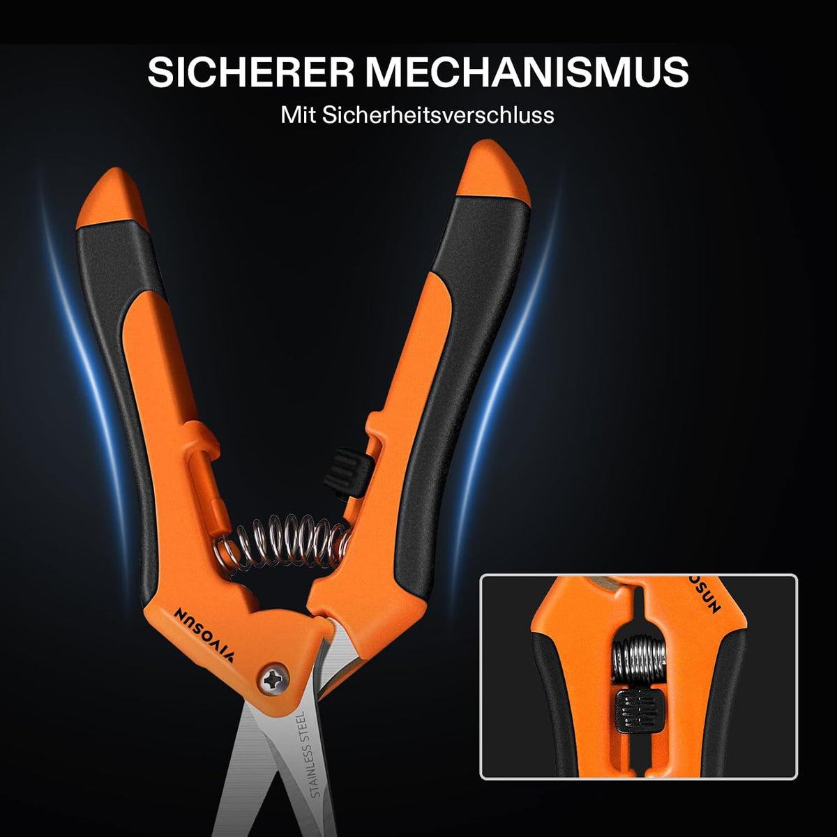 6.5 Inch Gardening Scissors Hand Pruner Pruning Shear with Straight Stainless Steel Blades Orange