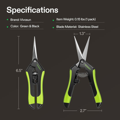 6.5 Inch Gardening Scissors Hand Pruner Pruning Shear with Straight Stainless Steel Blades Orange