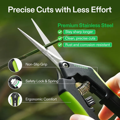 6.5 Inch Gardening Scissors Hand Pruner Pruning Shear with Straight Stainless Steel Blades Orange