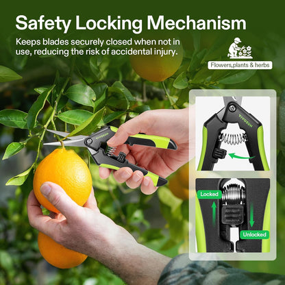6.5 Inch Gardening Scissors Hand Pruner Pruning Shear with Straight Stainless Steel Blades Orange