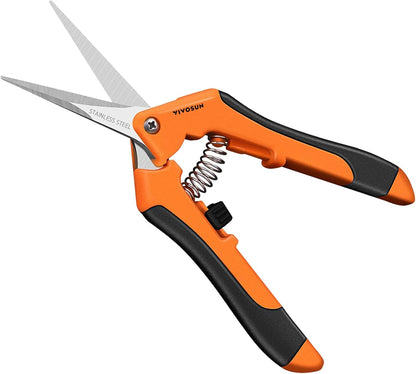 6.5 Inch Gardening Scissors Hand Pruner Pruning Shear with Straight Stainless Steel Blades Orange