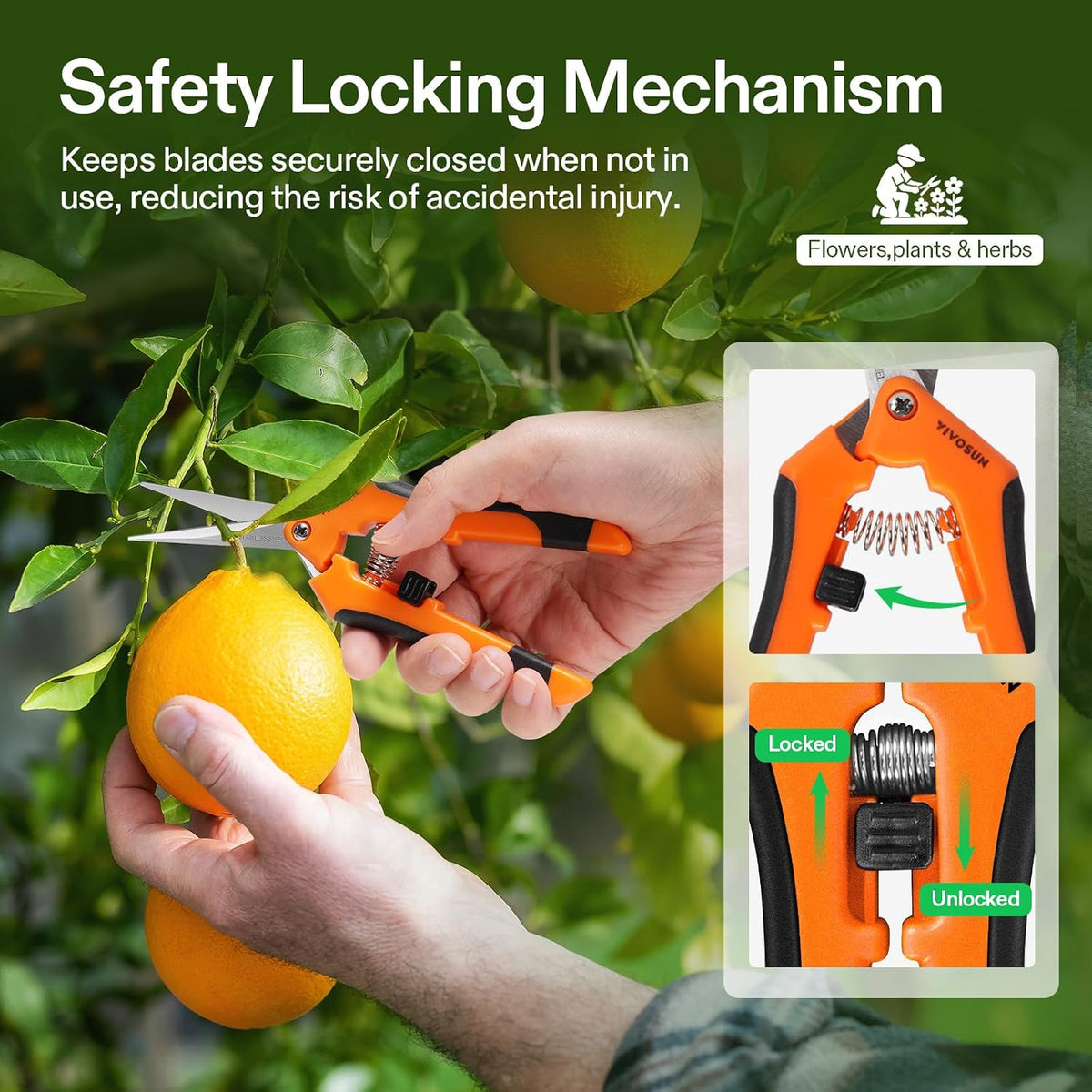 6.5 Inch Gardening Scissors Hand Pruner Pruning Shear with Straight Stainless Steel Blades Orange
