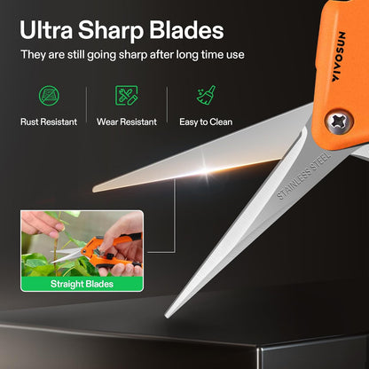 6.5 Inch Gardening Scissors Hand Pruner Pruning Shear with Straight Stainless Steel Blades Orange