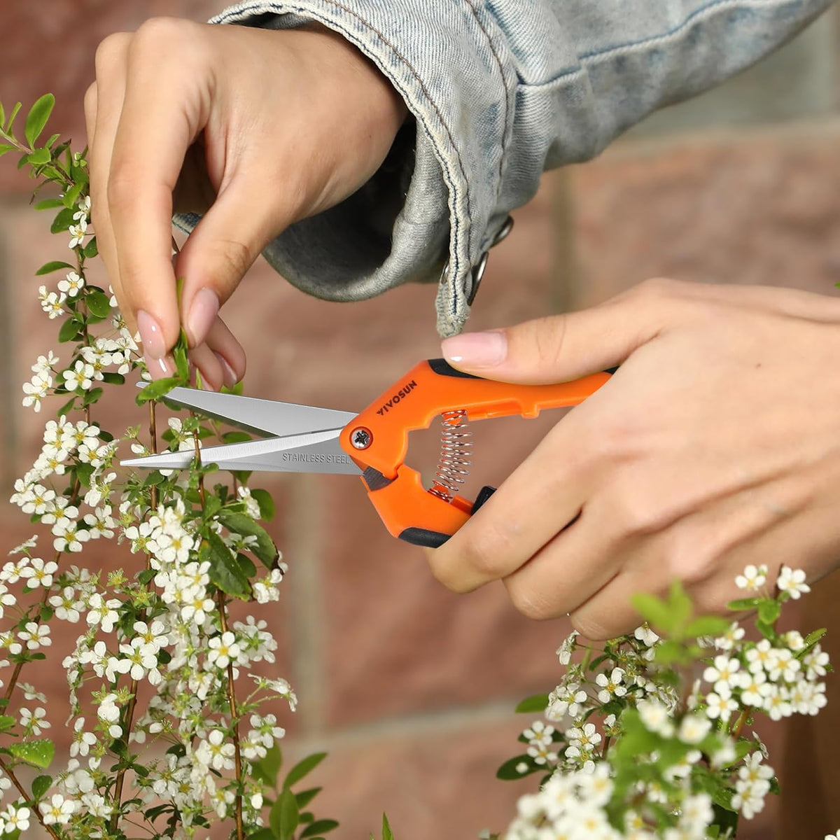 6.5 Inch Gardening Scissors Hand Pruner Pruning Shear with Straight Stainless Steel Blades Orange