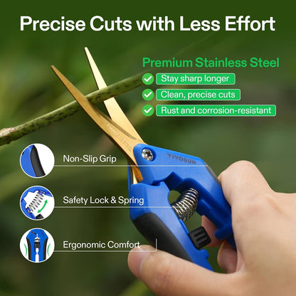6.5 Inch Gardening Scissors Hand Pruner Pruning Shear with Straight Stainless Steel Blades Orange