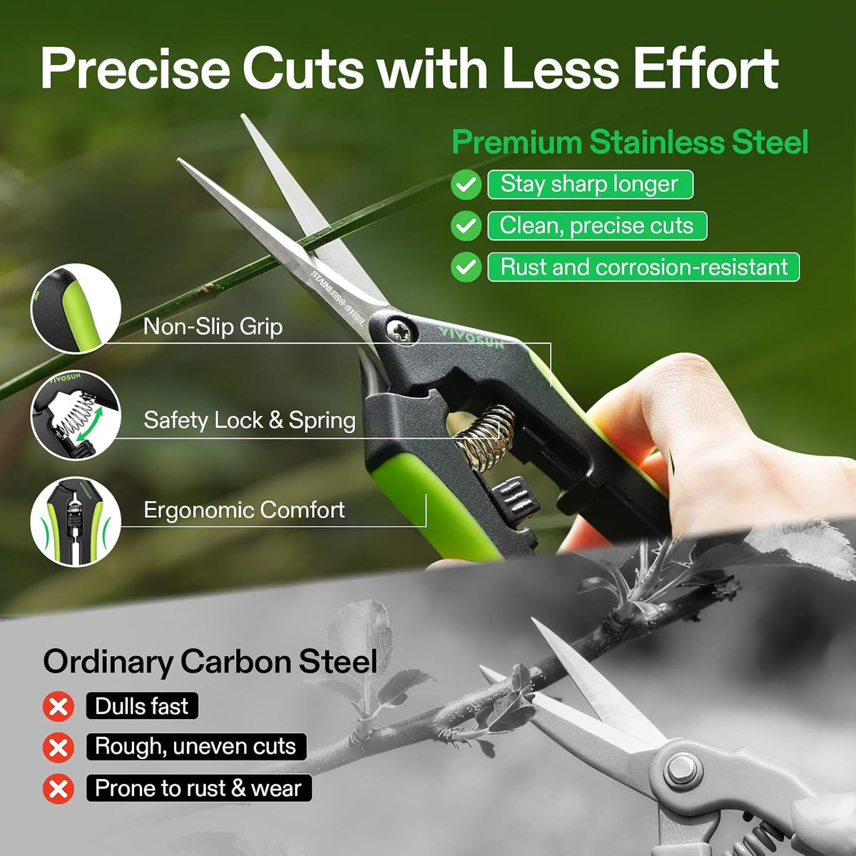 6.5 Inch Gardening Scissors Hand Pruner Pruning Shear with Straight Stainless Steel Blades Orange