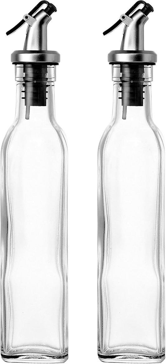 Olive Oil Dispenser Bottle Set - 2 Pack, 8.5 oz (250 mL), Clear Glass - Oil & Vinegar Dispenser Cruets with No-Leak Pour Spouts - Dishwasher Safe Kitchen Accessory