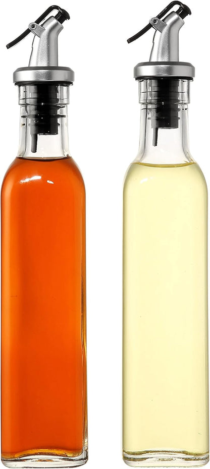 Olive Oil Dispenser Bottle Set - 2 Pack, 8.5 oz (250 mL), Clear Glass - Oil & Vinegar Dispenser Cruets with No-Leak Pour Spouts - Dishwasher Safe Kitchen Accessory