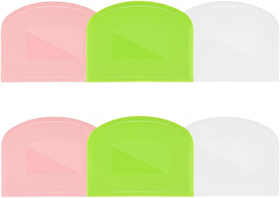 6 PCS Dough Scraper Set, Plastic Bench Scraper and Flexible Bowl Scraper, Baking Scraper Dough Cutter for Bread Dough, Pastry, Cake and Sourdough, White Pink Green