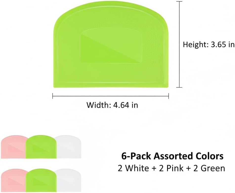 6 PCS Dough Scraper Set, Plastic Bench Scraper and Flexible Bowl Scraper, Baking Scraper Dough Cutter for Bread Dough, Pastry, Cake and Sourdough, White Pink Green