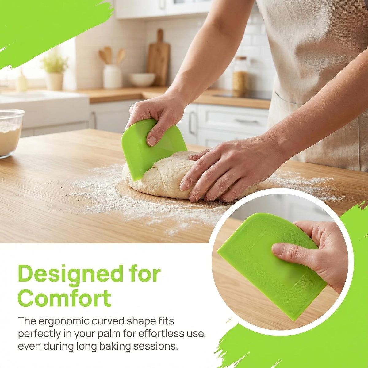 6 PCS Dough Scraper Set, Plastic Bench Scraper and Flexible Bowl Scraper, Baking Scraper Dough Cutter for Bread Dough, Pastry, Cake and Sourdough, White Pink Green
