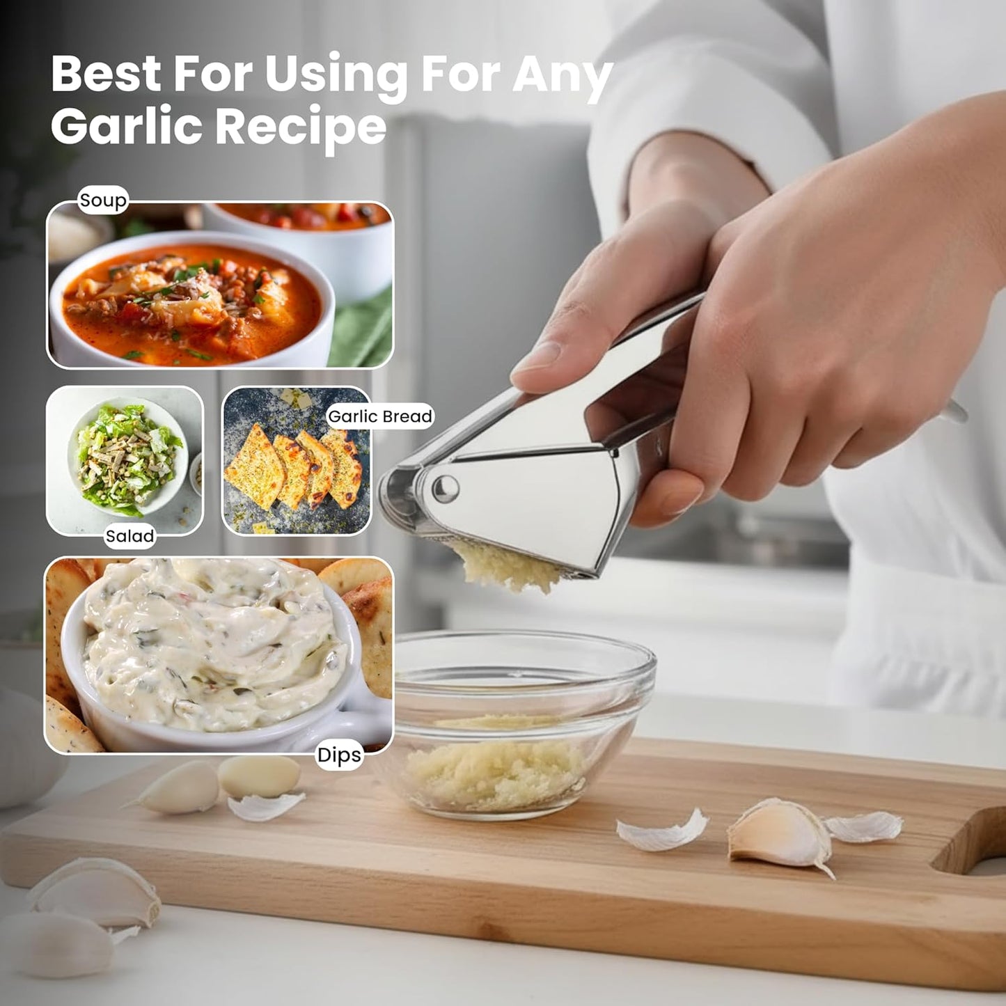 Garlic Press Stainless Steel – Heavy Duty No-Peel Garlic Crusher & Mincer, High Capacity Chamber, Rust-Free 304 Steel, Easy Clean & Dishwasher Safe Clove Crusher & Hand Mincer