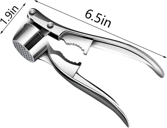 Garlic Press and Peeler Set - 2-in-1 Heavy Duty Garlic Crusher with Silicone Tube Peeler, Easy Mince & Crush Ginger, Nuts, Seeds, Ergonomic Kitchen Gadget Tools，silver