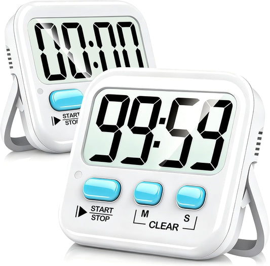 2 Pack Digital Timer for Kids Classroom Kitchen Timers for Cooking | Compact, Easy to View, Alarm/Mute LED Remind, Count Down/Up, Magnetic/Kickstand/Hanging, Classroom Timer for Teacher Supplies