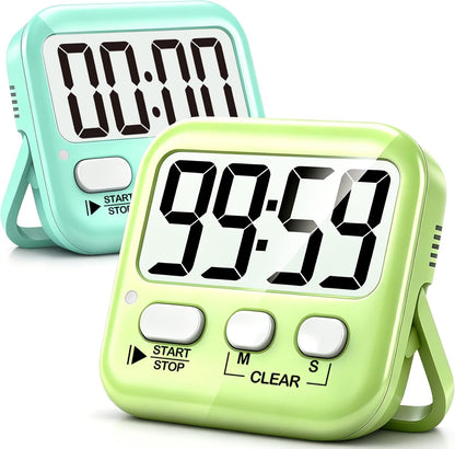 2 Pack Digital Timer for Kids Classroom Kitchen Timers for Cooking | Compact, Easy to View, Alarm/Mute LED Remind, Count Down/Up, Magnetic/Kickstand/Hanging, Classroom Timer for Teacher Supplies