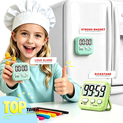 2 Pack Digital Timer for Kids Classroom Kitchen Timers for Cooking | Compact, Easy to View, Alarm/Mute LED Remind, Count Down/Up, Magnetic/Kickstand/Hanging, Classroom Timer for Teacher Supplies