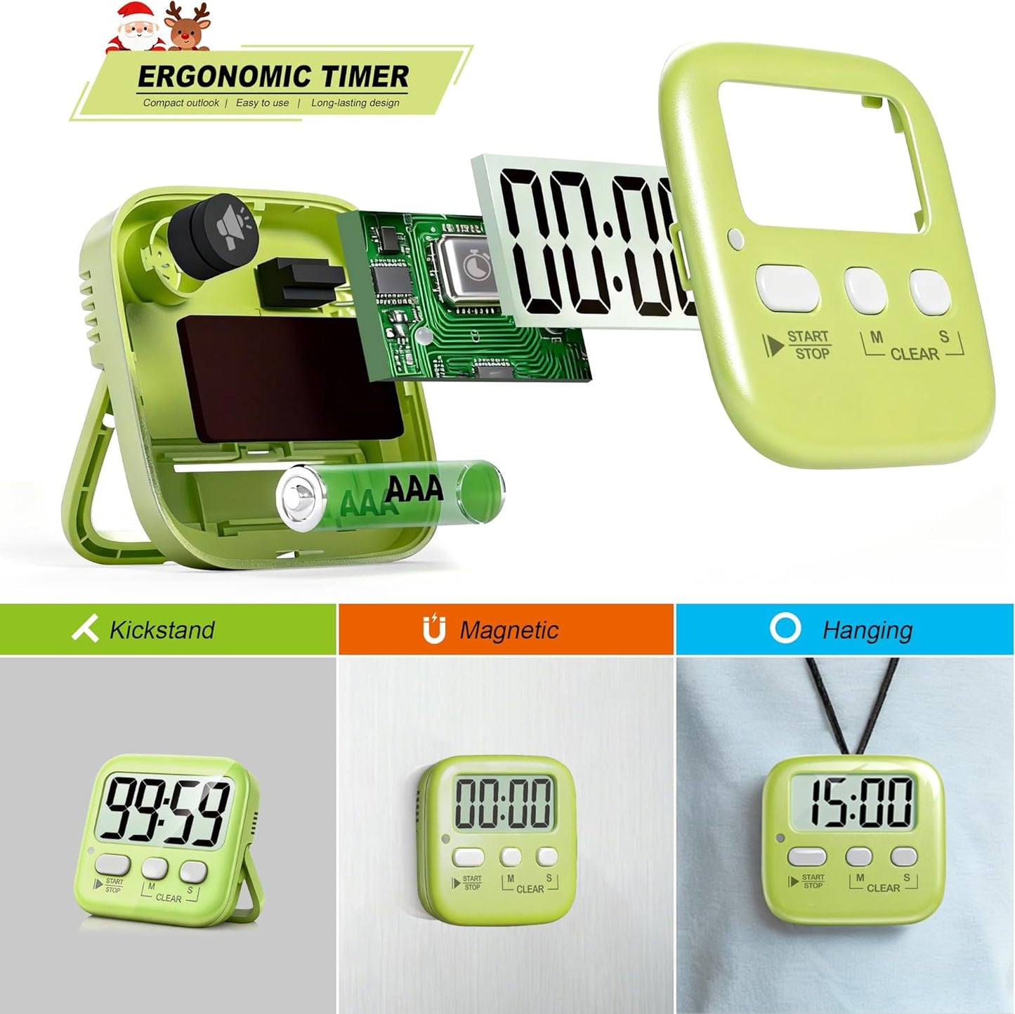 2 Pack Digital Timer for Kids Classroom Kitchen Timers for Cooking | Compact, Easy to View, Alarm/Mute LED Remind, Count Down/Up, Magnetic/Kickstand/Hanging, Classroom Timer for Teacher Supplies