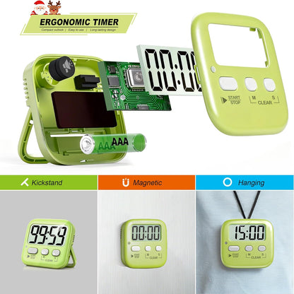 2 Pack Digital Timer for Kids Classroom Kitchen Timers for Cooking | Compact, Easy to View, Alarm/Mute LED Remind, Count Down/Up, Magnetic/Kickstand/Hanging, Classroom Timer for Teacher Supplies