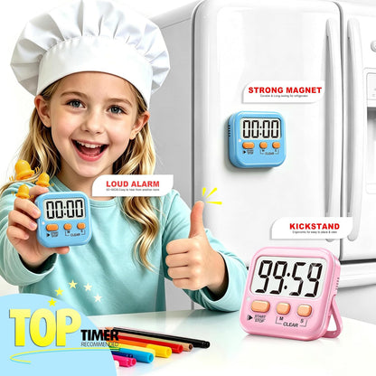 2 Pack Digital Timer for Kids Classroom Kitchen Timers for Cooking | Compact, Easy to View, Alarm/Mute LED Remind, Count Down/Up, Magnetic/Kickstand/Hanging, Classroom Timer for Teacher Supplies