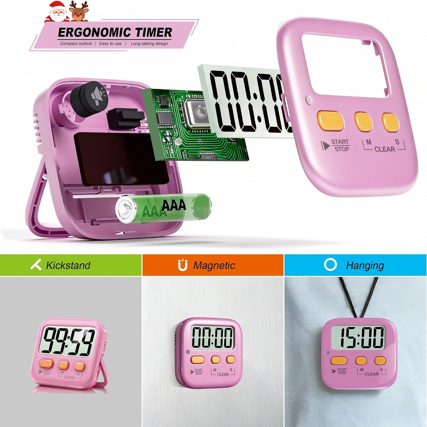 2 Pack Digital Timer for Kids Classroom Kitchen Timers for Cooking | Compact, Easy to View, Alarm/Mute LED Remind, Count Down/Up, Magnetic/Kickstand/Hanging, Classroom Timer for Teacher Supplies
