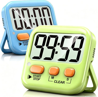 2 Pack Digital Timer for Kids Classroom Kitchen Timers for Cooking | Compact, Easy to View, Alarm/Mute LED Remind, Count Down/Up, Magnetic/Kickstand/Hanging, Classroom Timer for Teacher Supplies