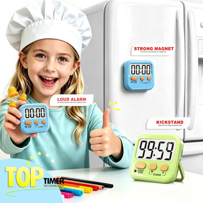 2 Pack Digital Timer for Kids Classroom Kitchen Timers for Cooking | Compact, Easy to View, Alarm/Mute LED Remind, Count Down/Up, Magnetic/Kickstand/Hanging, Classroom Timer for Teacher Supplies