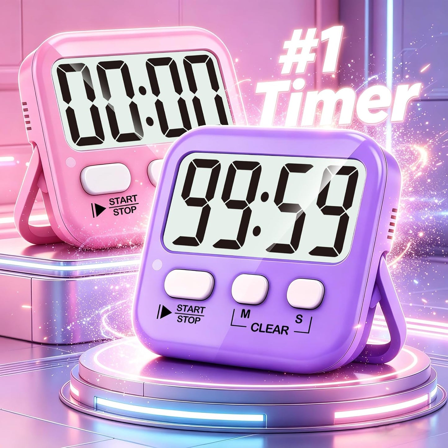 2 Pack Digital Timer for Kids Classroom Kitchen Timers for Cooking | Compact, Easy to View, Alarm/Mute LED Remind, Count Down/Up, Magnetic/Kickstand/Hanging, Classroom Timer for Teacher Supplies