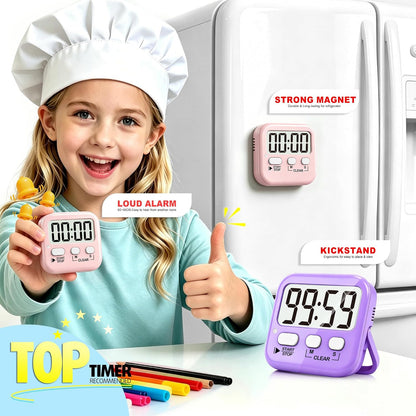2 Pack Digital Timer for Kids Classroom Kitchen Timers for Cooking | Compact, Easy to View, Alarm/Mute LED Remind, Count Down/Up, Magnetic/Kickstand/Hanging, Classroom Timer for Teacher Supplies