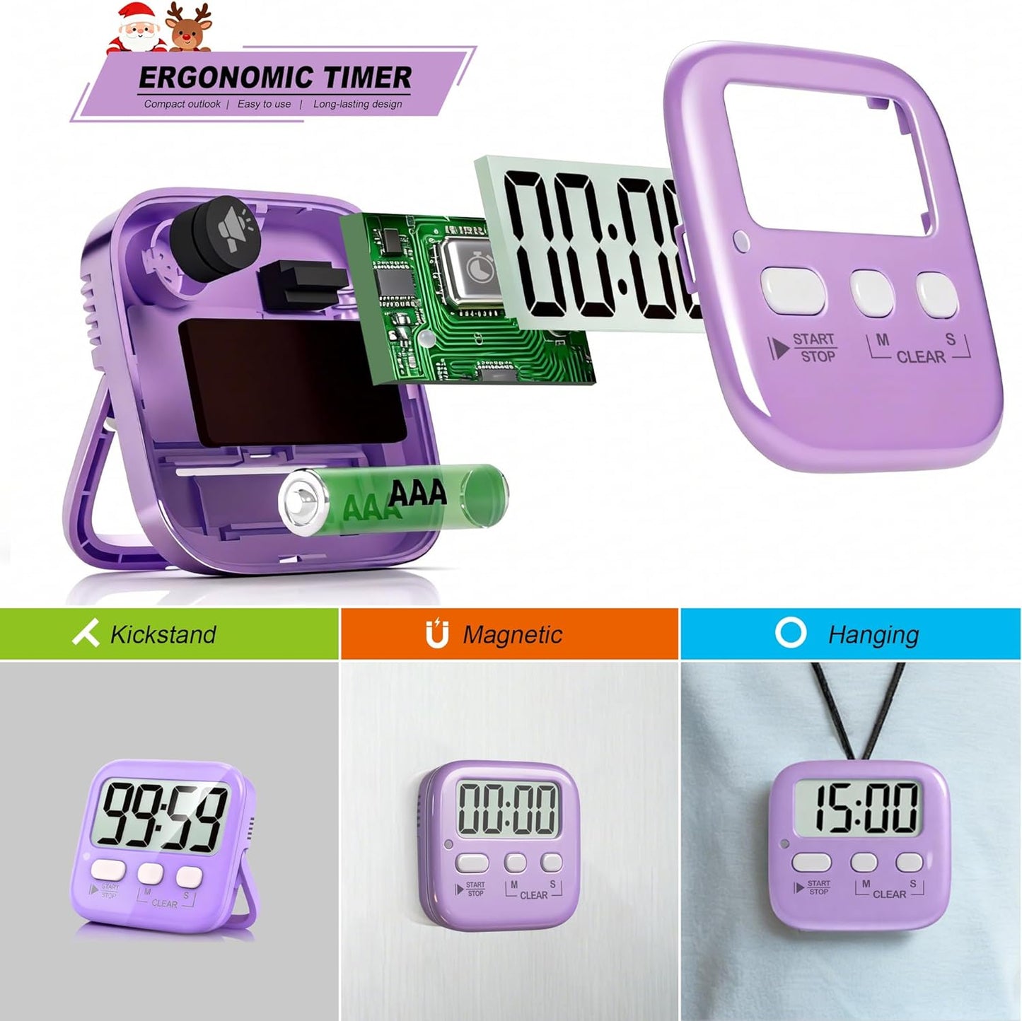 2 Pack Digital Timer for Kids Classroom Kitchen Timers for Cooking | Compact, Easy to View, Alarm/Mute LED Remind, Count Down/Up, Magnetic/Kickstand/Hanging, Classroom Timer for Teacher Supplies