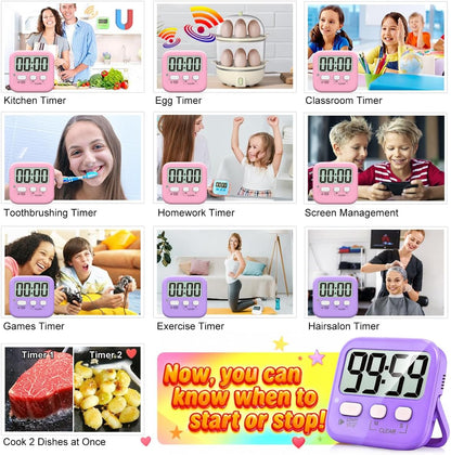 2 Pack Digital Timer for Kids Classroom Kitchen Timers for Cooking | Compact, Easy to View, Alarm/Mute LED Remind, Count Down/Up, Magnetic/Kickstand/Hanging, Classroom Timer for Teacher Supplies