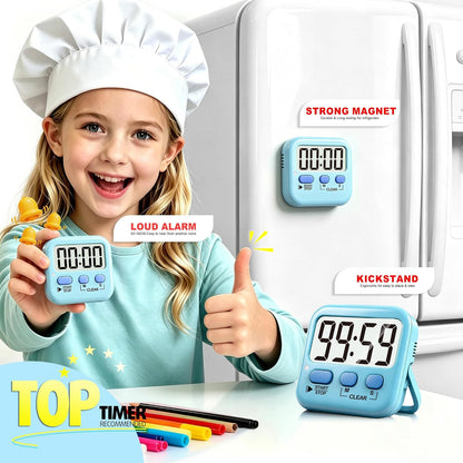 2 Pack Digital Timer for Kids Classroom Kitchen Timers for Cooking | Compact, Easy to View, Alarm/Mute LED Remind, Count Down/Up, Magnetic/Kickstand/Hanging, Classroom Timer for Teacher Supplies