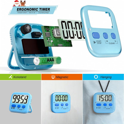 2 Pack Digital Timer for Kids Classroom Kitchen Timers for Cooking | Compact, Easy to View, Alarm/Mute LED Remind, Count Down/Up, Magnetic/Kickstand/Hanging, Classroom Timer for Teacher Supplies