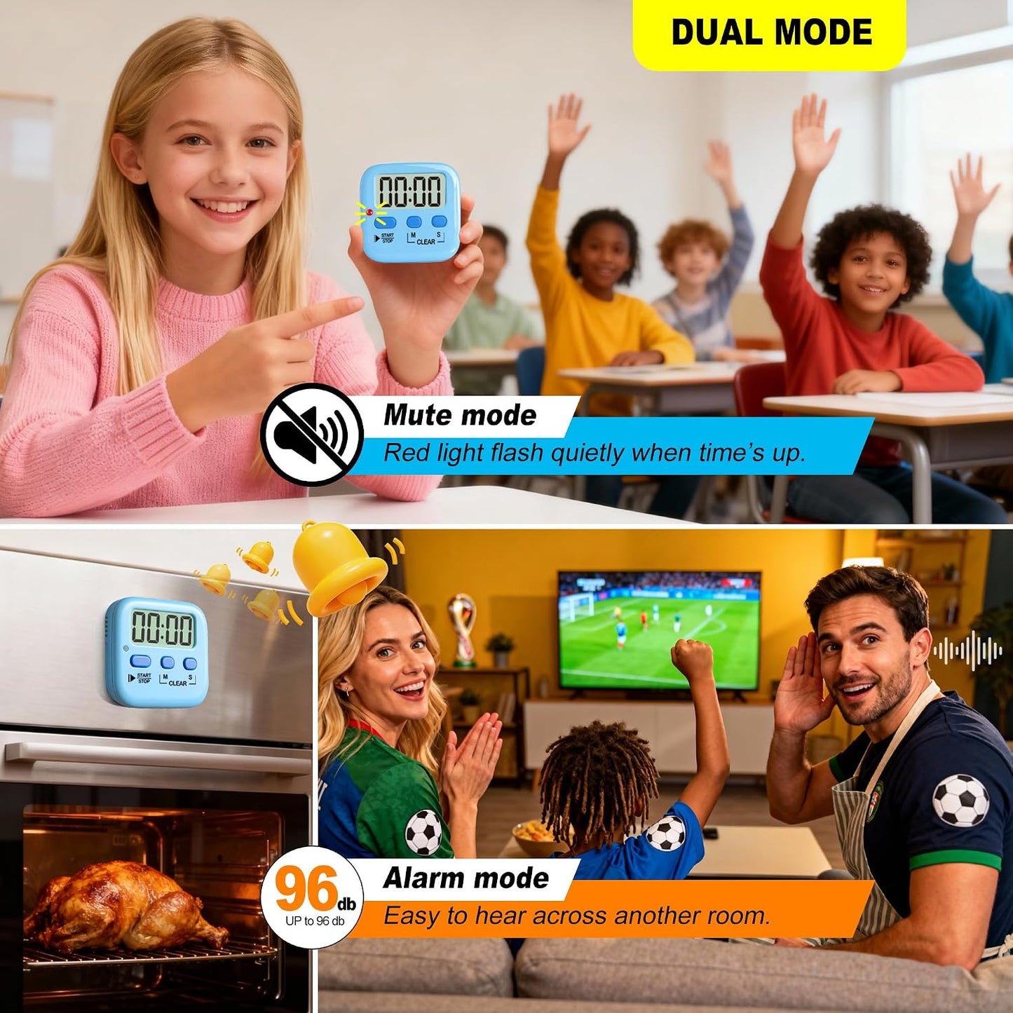 2 Pack Digital Timer for Kids Classroom Kitchen Timers for Cooking | Compact, Easy to View, Alarm/Mute LED Remind, Count Down/Up, Magnetic/Kickstand/Hanging, Classroom Timer for Teacher Supplies