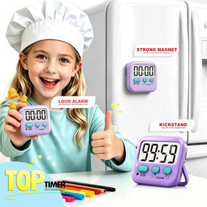 2 Pack Digital Timer for Kids Classroom Kitchen Timers for Cooking | Compact, Easy to View, Alarm/Mute LED Remind, Count Down/Up, Magnetic/Kickstand/Hanging, Classroom Timer for Teacher Supplies