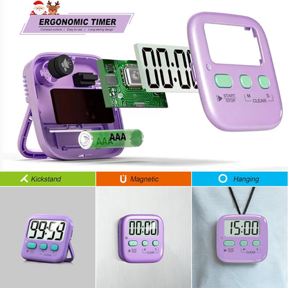 2 Pack Digital Timer for Kids Classroom Kitchen Timers for Cooking | Compact, Easy to View, Alarm/Mute LED Remind, Count Down/Up, Magnetic/Kickstand/Hanging, Classroom Timer for Teacher Supplies
