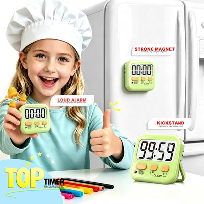 2 Pack Digital Timer for Kids Classroom Kitchen Timers for Cooking | Compact, Easy to View, Alarm/Mute LED Remind, Count Down/Up, Magnetic/Kickstand/Hanging, Classroom Timer for Teacher Supplies