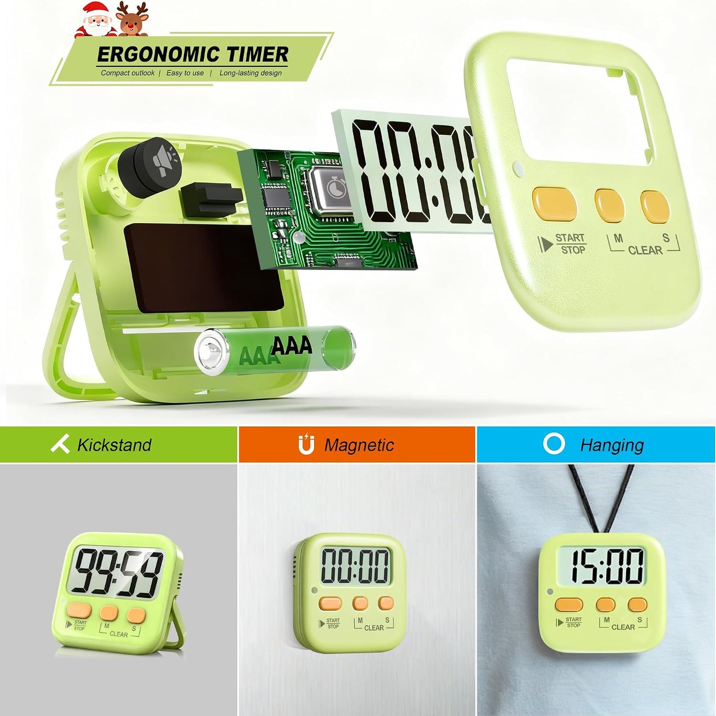 2 Pack Digital Timer for Kids Classroom Kitchen Timers for Cooking | Compact, Easy to View, Alarm/Mute LED Remind, Count Down/Up, Magnetic/Kickstand/Hanging, Classroom Timer for Teacher Supplies