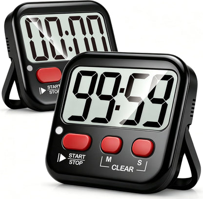 2 Pack Digital Timer for Kids Classroom Kitchen Timers for Cooking | Compact, Easy to View, Alarm/Mute LED Remind, Count Down/Up, Magnetic/Kickstand/Hanging, Classroom Timer for Teacher Supplies