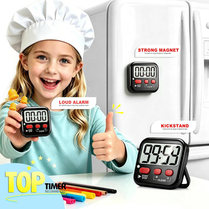 2 Pack Digital Timer for Kids Classroom Kitchen Timers for Cooking | Compact, Easy to View, Alarm/Mute LED Remind, Count Down/Up, Magnetic/Kickstand/Hanging, Classroom Timer for Teacher Supplies