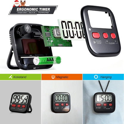 2 Pack Digital Timer for Kids Classroom Kitchen Timers for Cooking | Compact, Easy to View, Alarm/Mute LED Remind, Count Down/Up, Magnetic/Kickstand/Hanging, Classroom Timer for Teacher Supplies