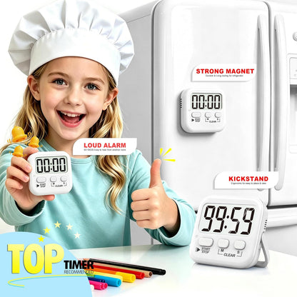 2 Pack Digital Timer for Kids Classroom Kitchen Timers for Cooking | Compact, Easy to View, Alarm/Mute LED Remind, Count Down/Up, Magnetic/Kickstand/Hanging, Classroom Timer for Teacher Supplies