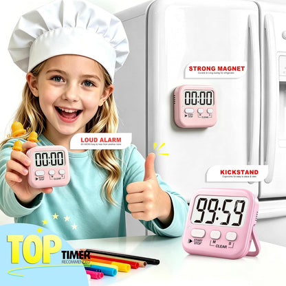 2 Pack Digital Timer for Kids Classroom Kitchen Timers for Cooking | Compact, Easy to View, Alarm/Mute LED Remind, Count Down/Up, Magnetic/Kickstand/Hanging, Classroom Timer for Teacher Supplies