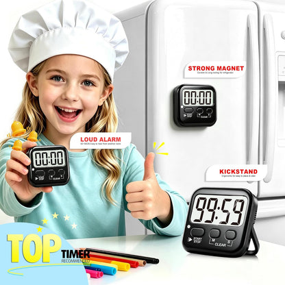 2 Pack Digital Timer for Kids Classroom Kitchen Timers for Cooking | Compact, Easy to View, Alarm/Mute LED Remind, Count Down/Up, Magnetic/Kickstand/Hanging, Classroom Timer for Teacher Supplies