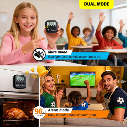 2 Pack Digital Timer for Kids Classroom Kitchen Timers for Cooking | Compact, Easy to View, Alarm/Mute LED Remind, Count Down/Up, Magnetic/Kickstand/Hanging, Classroom Timer for Teacher Supplies