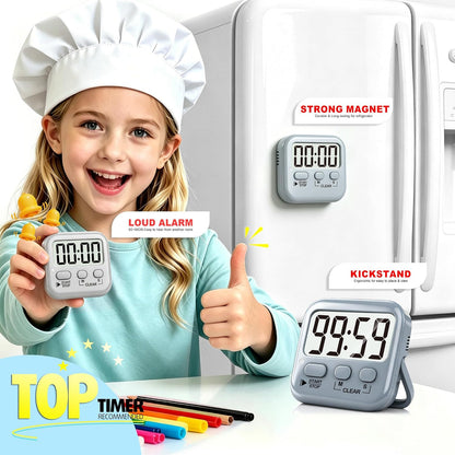 2 Pack Digital Timer for Kids Classroom Kitchen Timers for Cooking | Compact, Easy to View, Alarm/Mute LED Remind, Count Down/Up, Magnetic/Kickstand/Hanging, Classroom Timer for Teacher Supplies