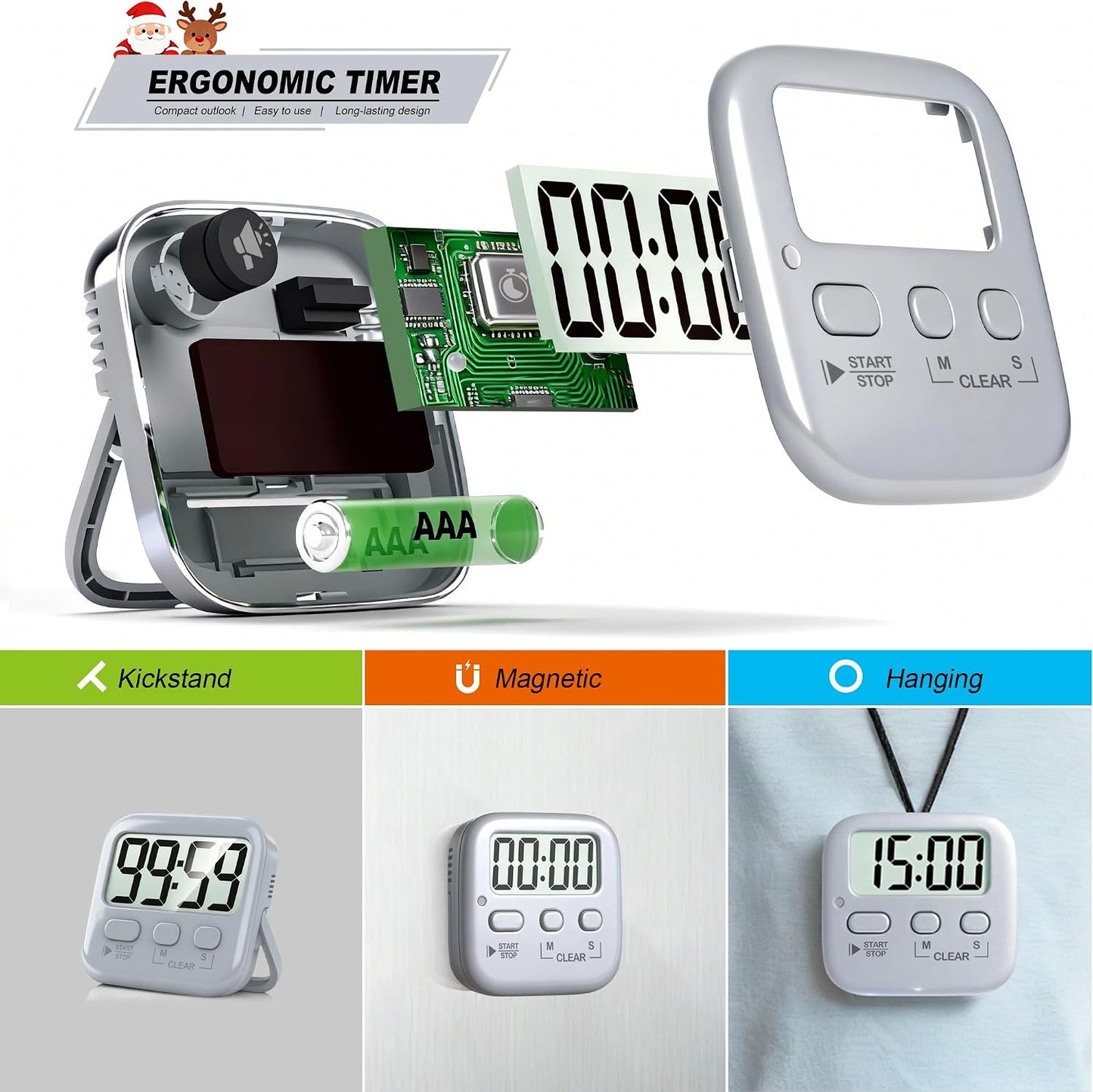 2 Pack Digital Timer for Kids Classroom Kitchen Timers for Cooking | Compact, Easy to View, Alarm/Mute LED Remind, Count Down/Up, Magnetic/Kickstand/Hanging, Classroom Timer for Teacher Supplies