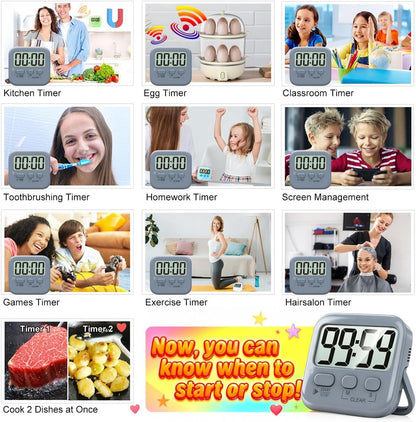 2 Pack Digital Timer for Kids Classroom Kitchen Timers for Cooking | Compact, Easy to View, Alarm/Mute LED Remind, Count Down/Up, Magnetic/Kickstand/Hanging, Classroom Timer for Teacher Supplies
