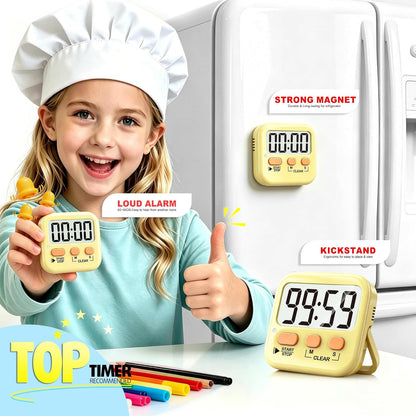 2 Pack Digital Timer for Kids Classroom Kitchen Timers for Cooking | Compact, Easy to View, Alarm/Mute LED Remind, Count Down/Up, Magnetic/Kickstand/Hanging, Classroom Timer for Teacher Supplies